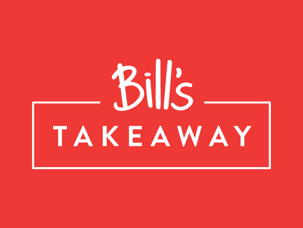 The Bill’s logo consisting of the text ‘Bill’s takeaway’ in white against a solid red background