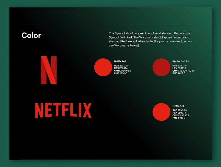 Netflix colour pallet usage guide example.