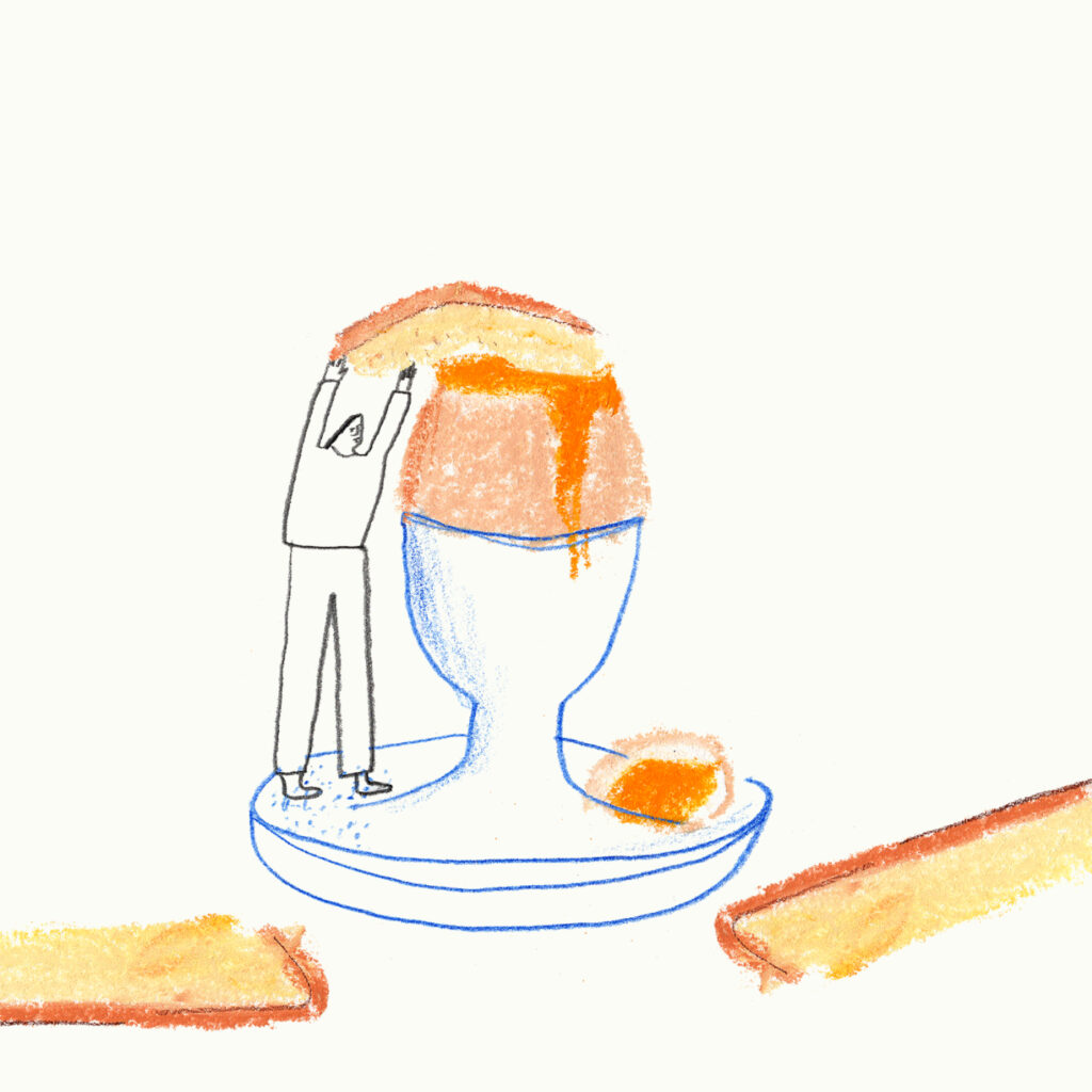 Doodle of a man touching a snow cone