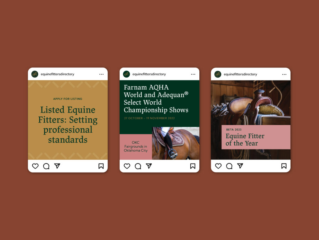 Samples of Equine Fitters Council's social media posts on Instagram