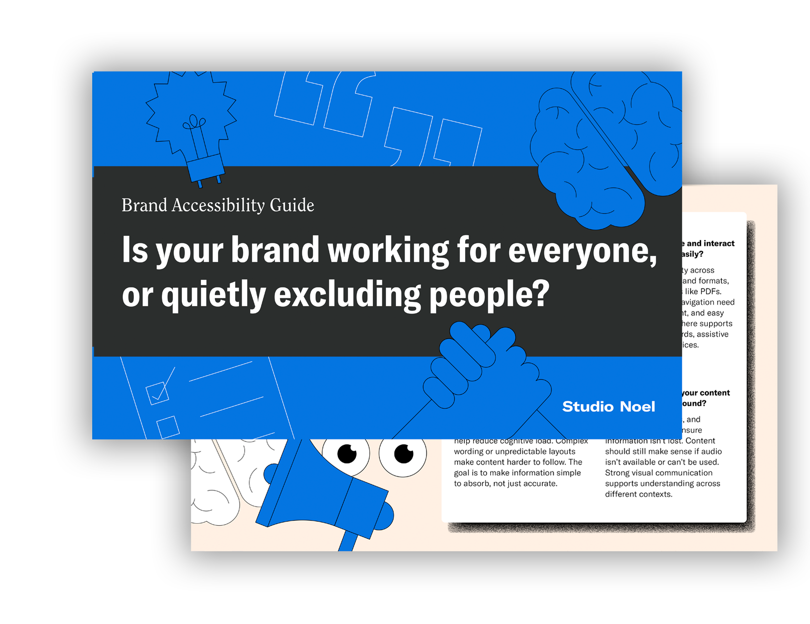 Front cover and one internal spread for the brand accessibility guide downloadable PDF