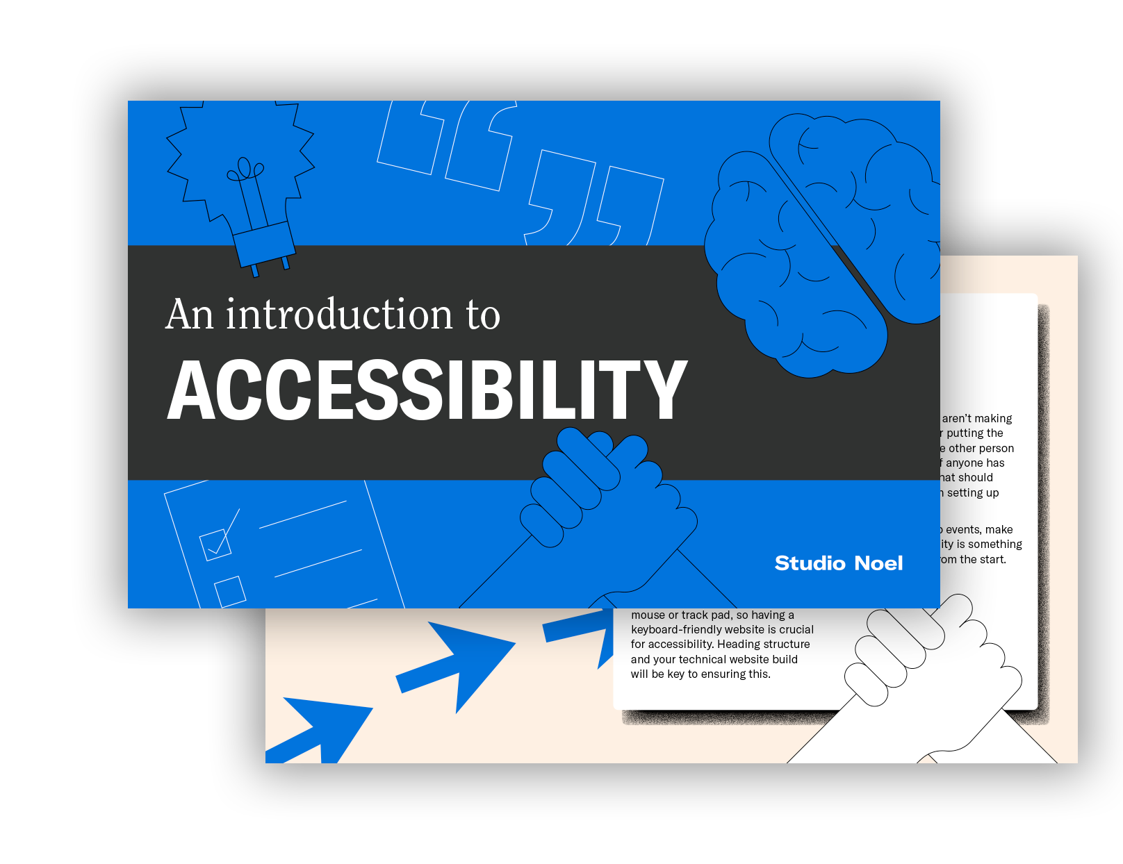 Front cover and one internal spread for the accessible guide downloadable PDF