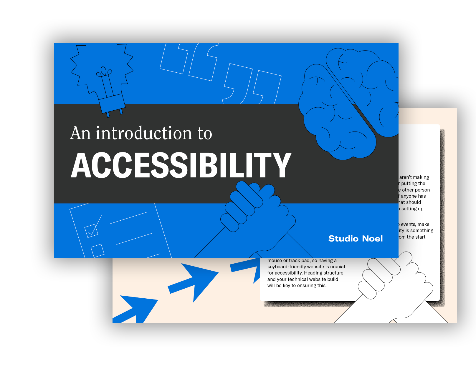 Front cover and one internal spread for the accessible guide downloadable PDF