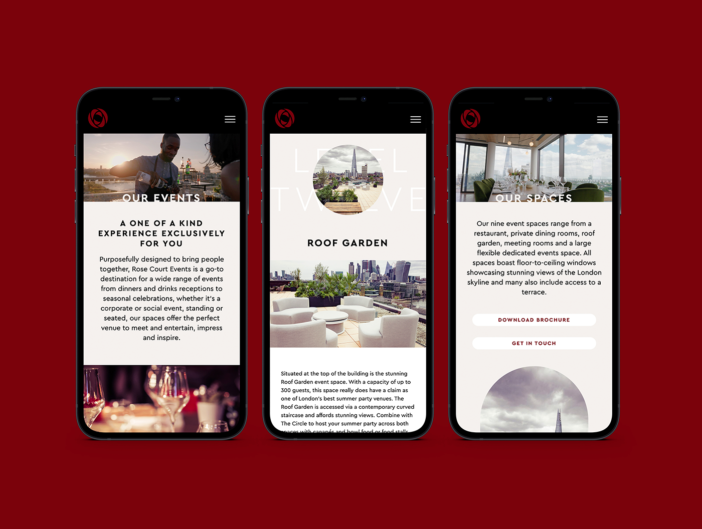 Rose Court Events website on mobile phone