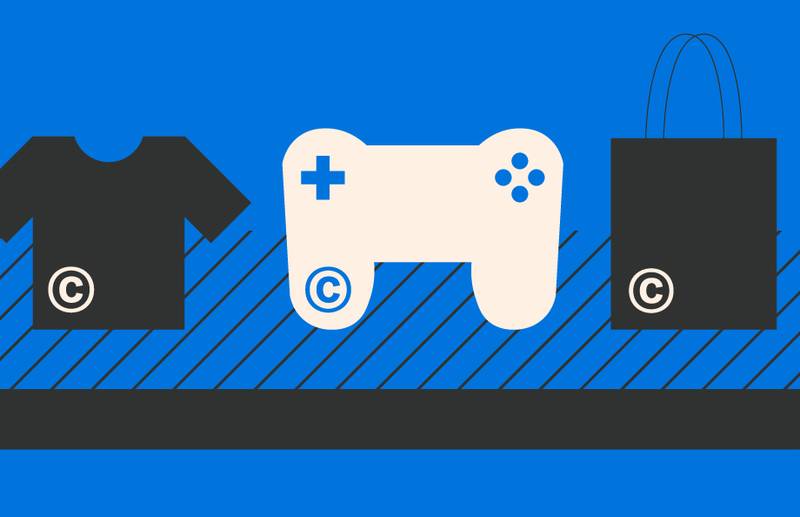 video game licensing in blue and white icon